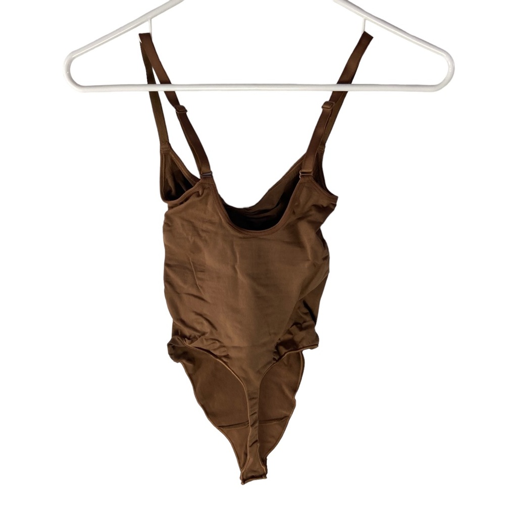 SKIMS Brown Scoop-Neck Thong Bodysuit
